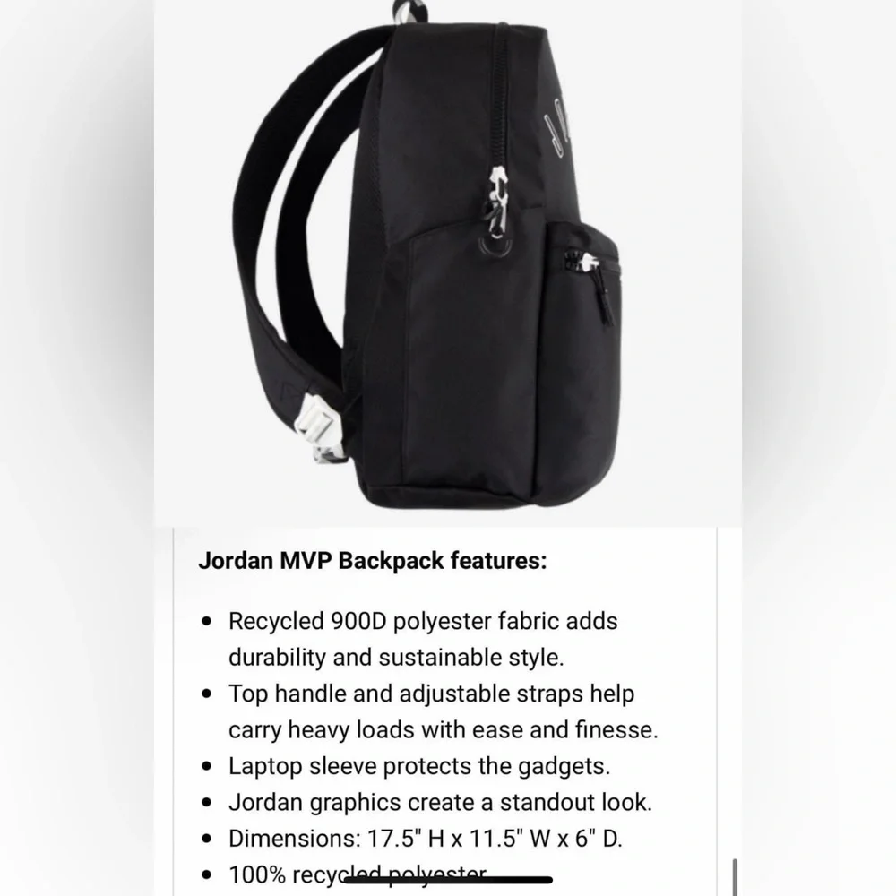 Jordan MVP Backpack in black/white jumping man One Size NWT